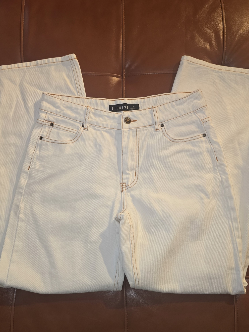 Lioness white straight leg baggy fit jeans